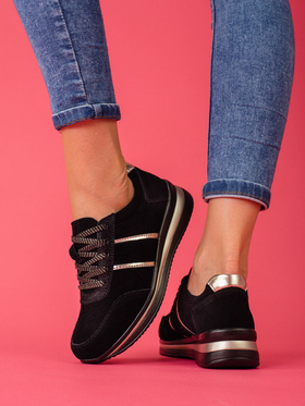 Skórzane sneakersy damskie na platformie Shelovet czarne
